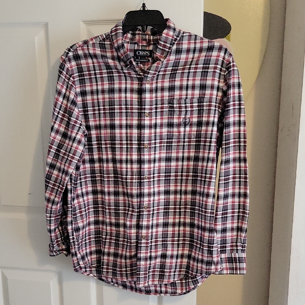 Chaps SzLG Men's Plaid Button Down 100% cotton flannel Shirt - Red, Blk, White